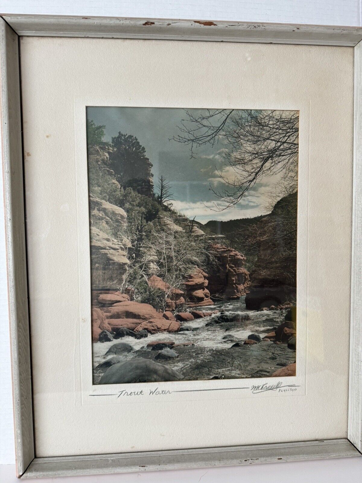 Vintage Signed Framed Chrome Photo Oak Creek Canyon Arizona River 21”x17” READ