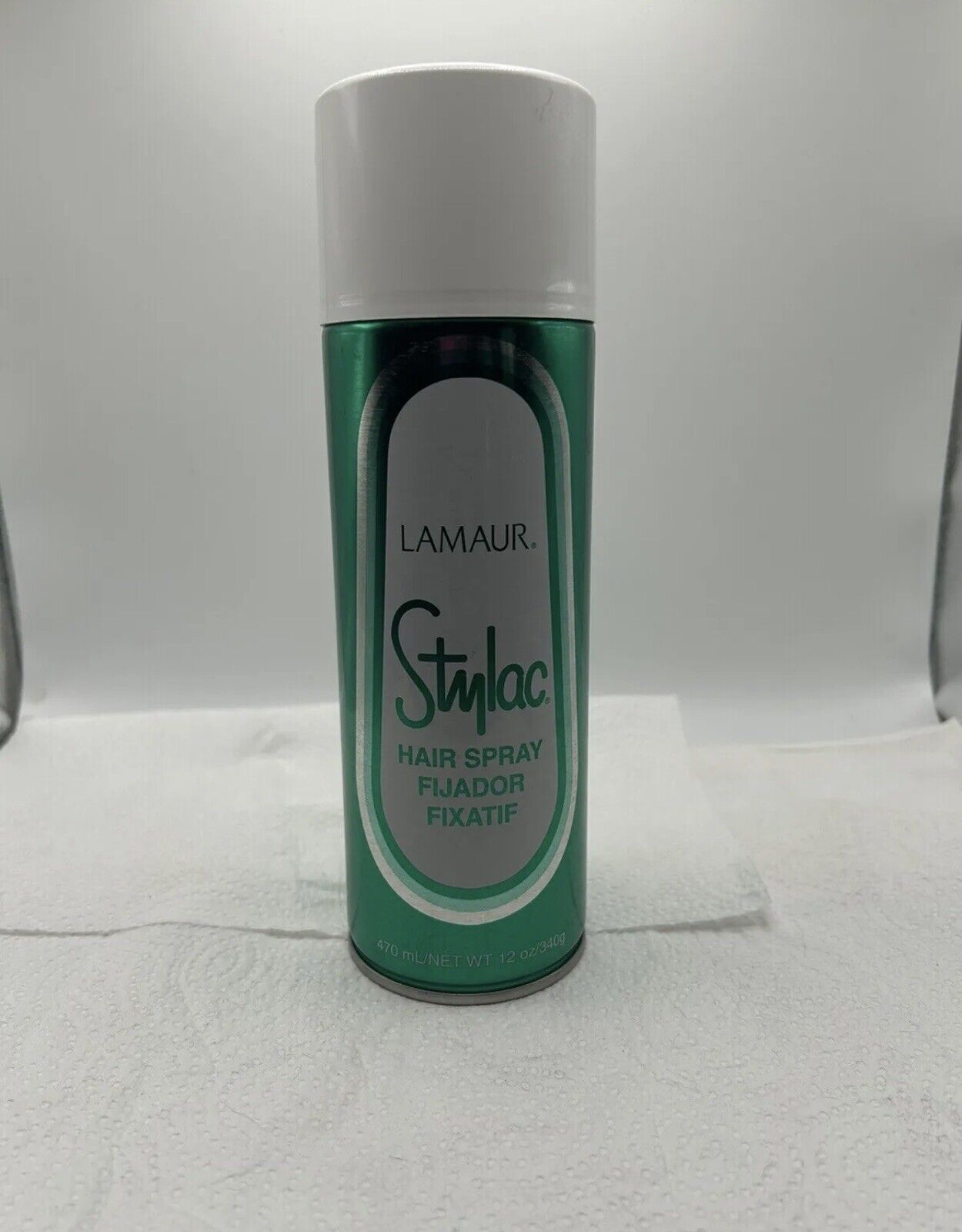 Lamaur Stylac Hair Spray 12 oz green metal can NOS Vintage