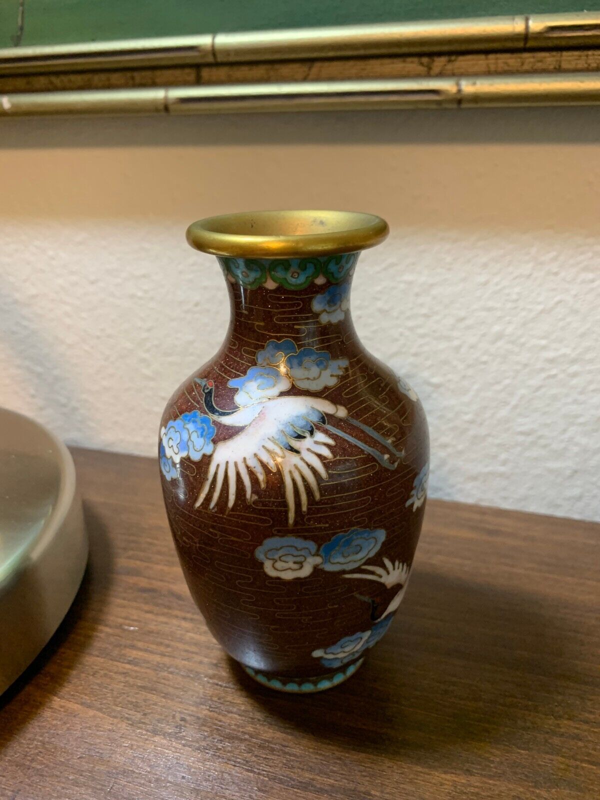 SMALL METAL ASIAN BUD VASE WITH BIRDS