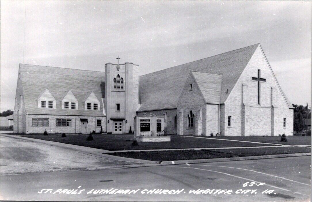 Real Photo Postcard St. Paul's Lutheran Church in Webster City, Iowa