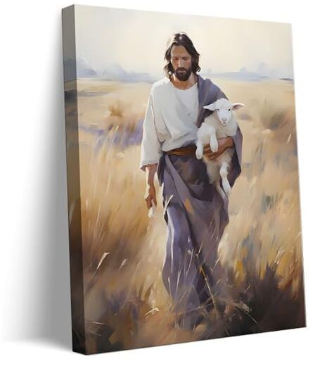 Framed Jesus and Lamb Canvas Wall Art Jesus Christ The 16x24in Jesus and lamb