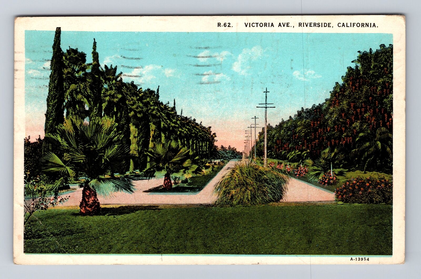 Riverside CA-California, Scenic View Victoria Ave Antique Vintage c1928 Postcard