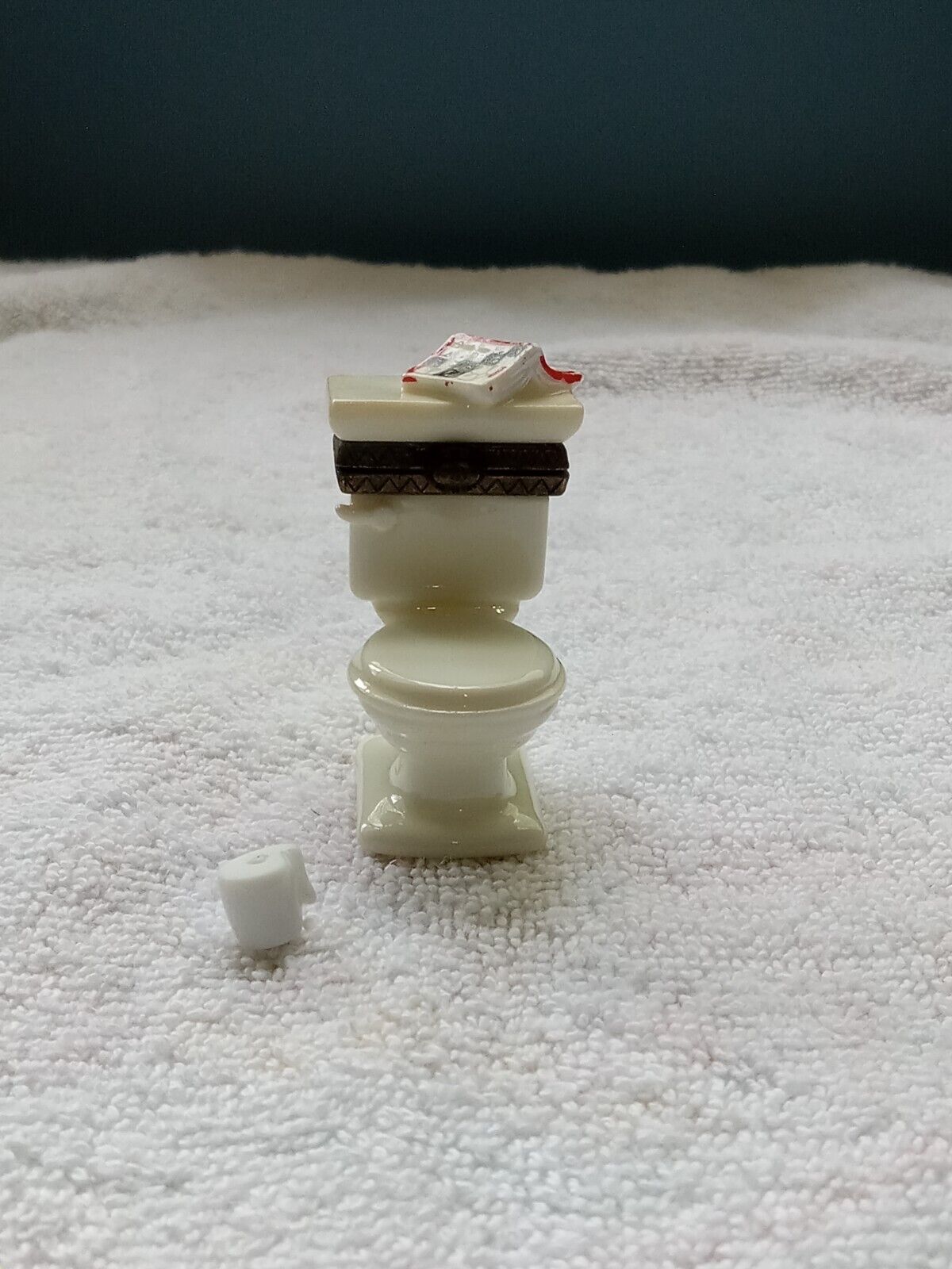 Vintage PHB Toilet Porcelain Hinged Trinket Box with Roll Paper Trinket