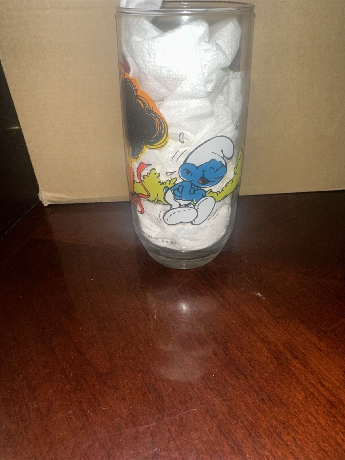 Vintage 1982 Smurf Collectible Drinking Glass, Jokey Smurf Peyo Wallace Berrie