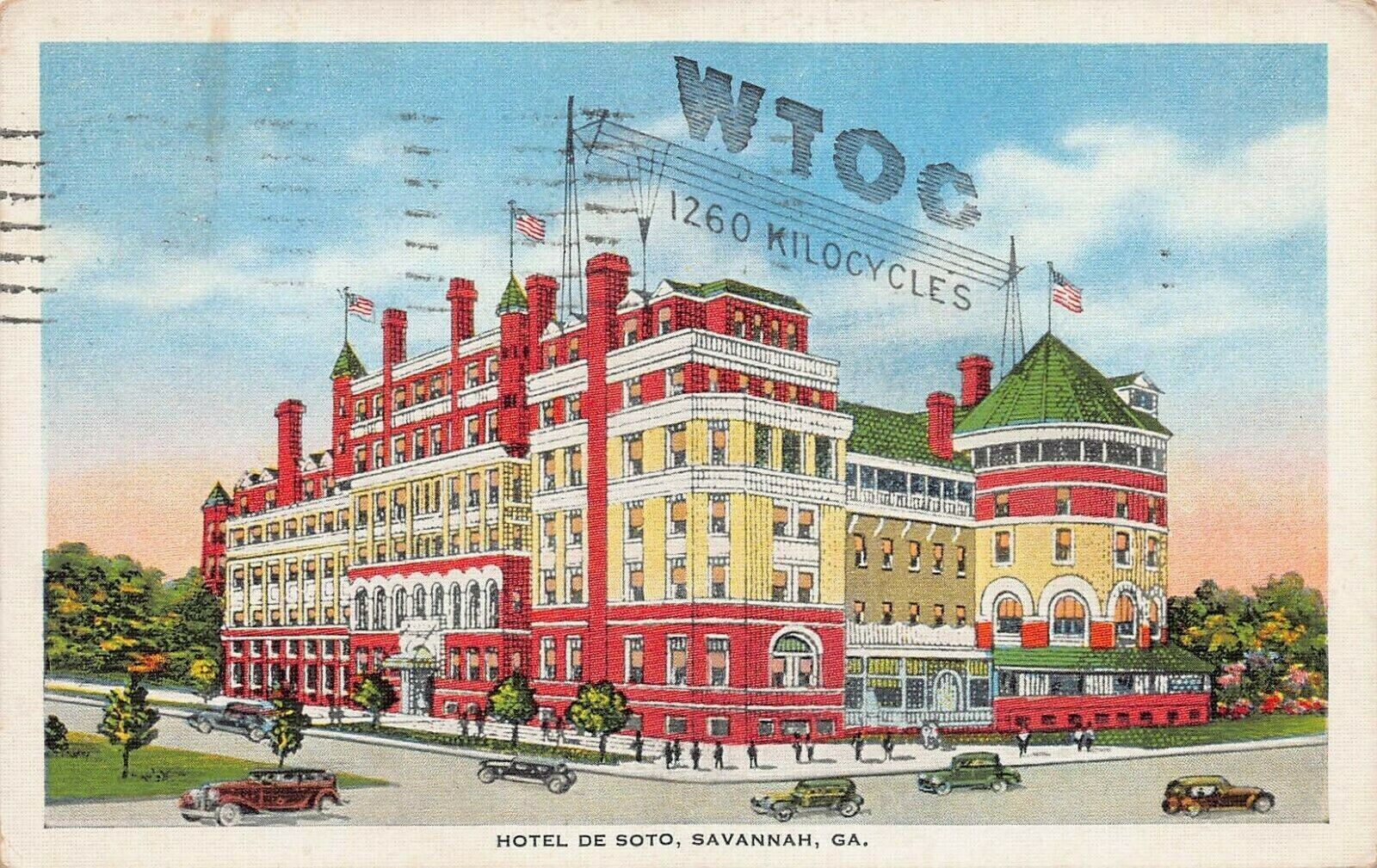 Hotel De Soto, Savannah, Georgia, Early Linen Postcard, Used in 1935