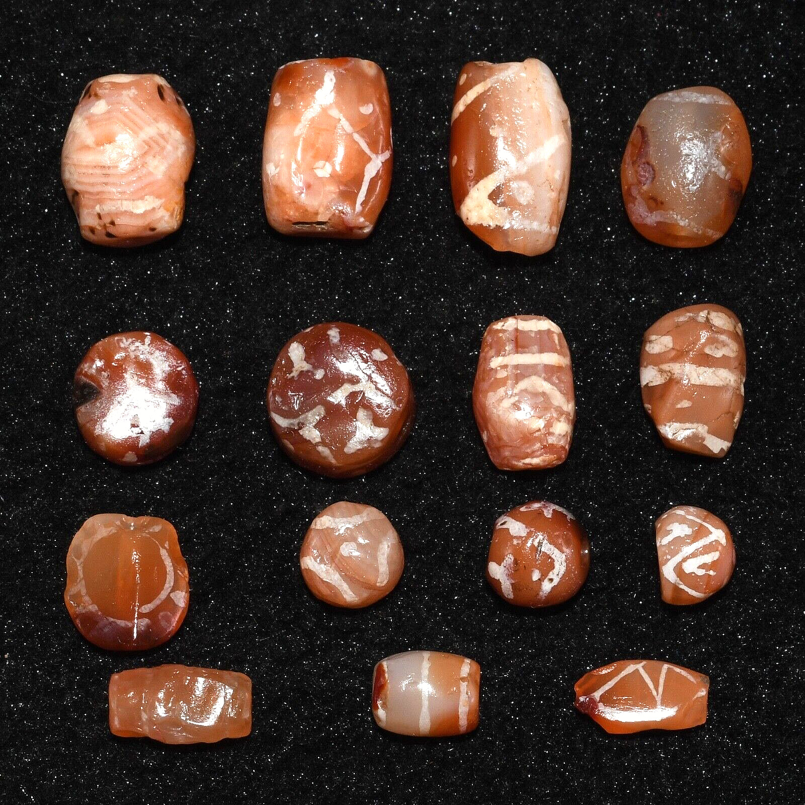 15 Ancient Etched Carnelian Beads in good Condition over 2000 Years Old