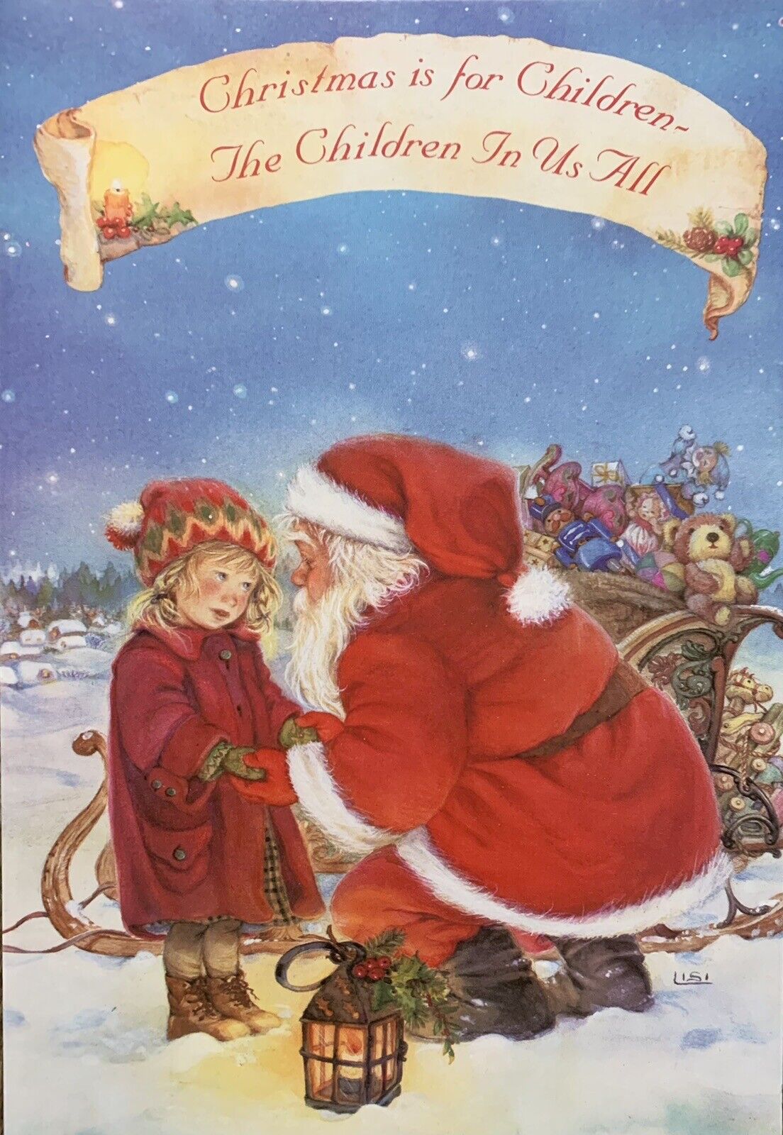 Lisi Martin Girl with Santa Christmas Card  *Free Ship