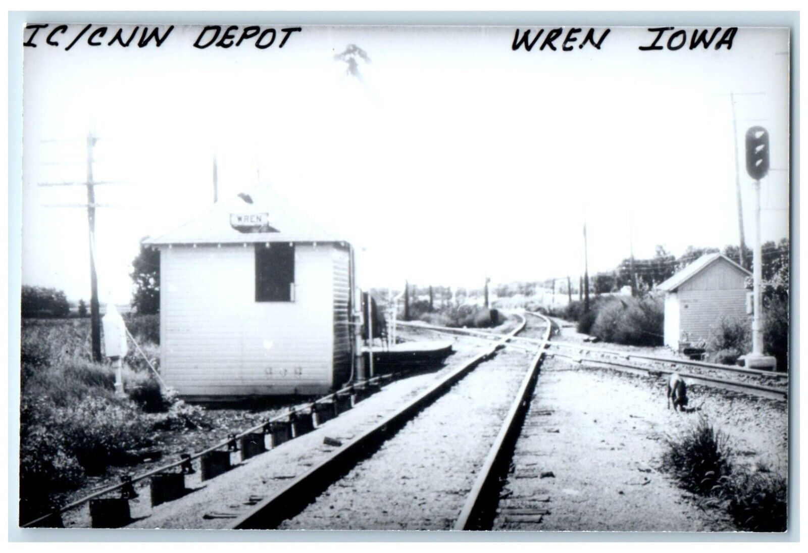 c1960 IC/CNW Wren Iowa Railroad Vintage Train Depot Station RPPC Photo Postcard