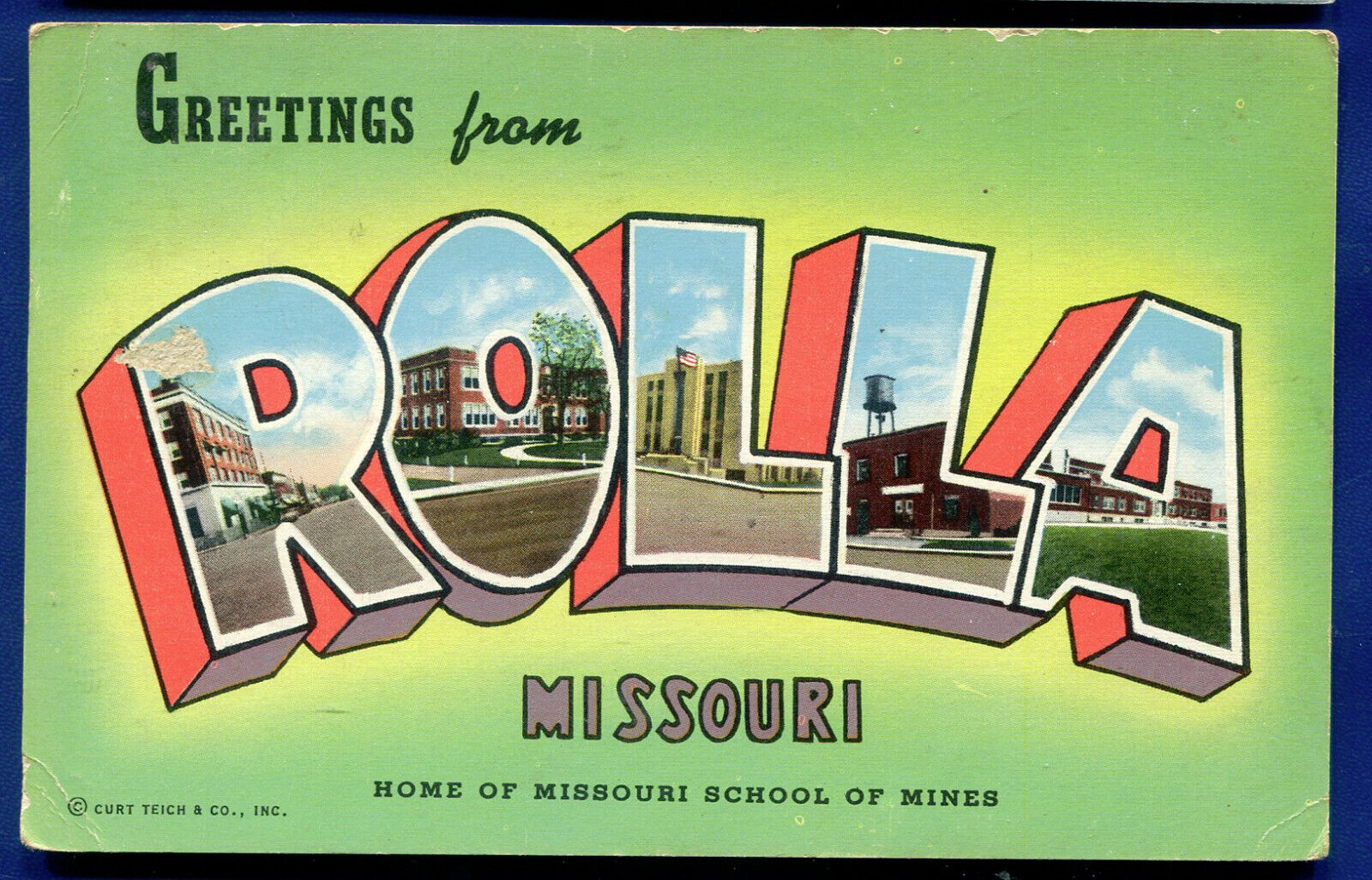 Rolla Missouri Large Letters linen Postcard