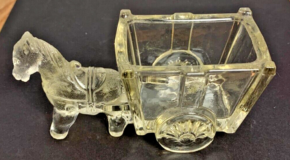 Vintage Kemple Glass Rare Clear Donkey Horse Pony And Cart Toothpick Holder