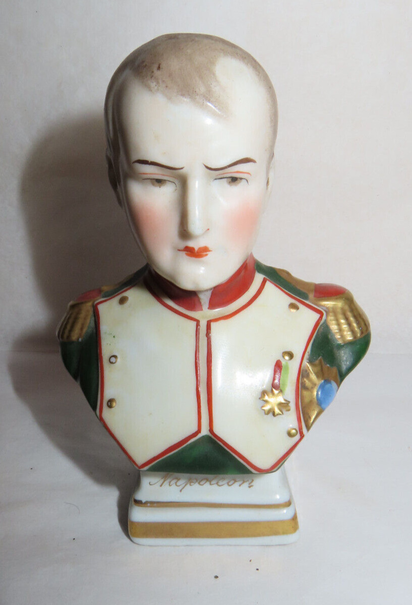 Antique 1800s German Porcelain Napoleon Bust Figurine with Gold Anchor Backstamp