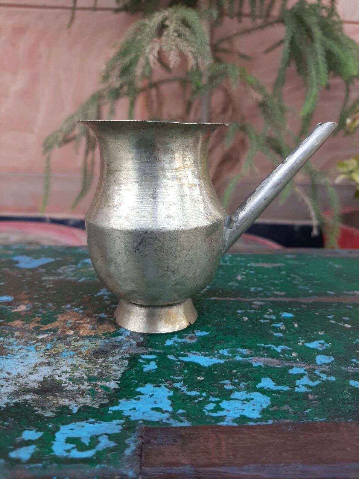 1900s Vintage Brass Primitive Religious Temple Water Pot With Spout Collectible
