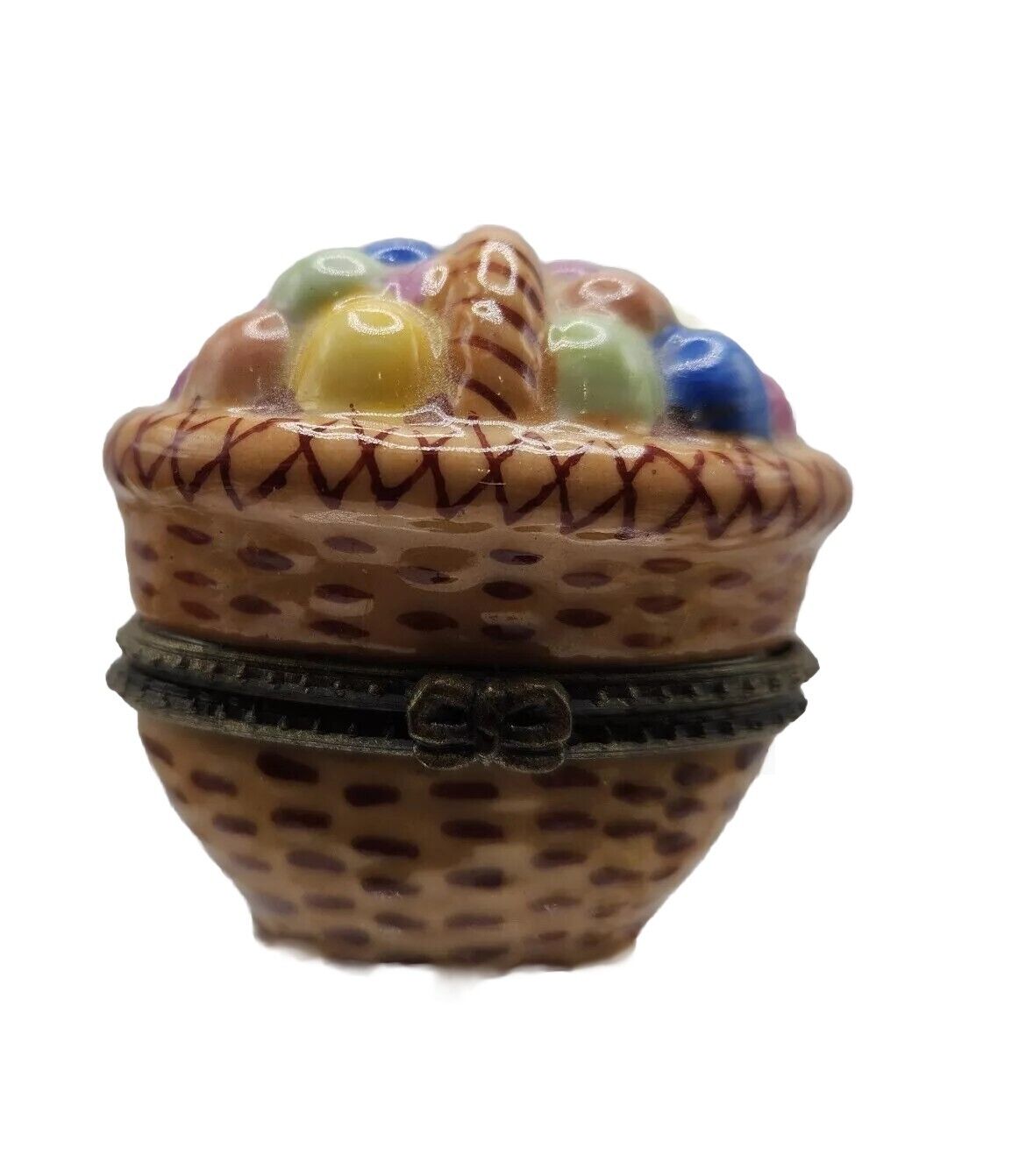 Vintage Badket With Eggs Trinket Box Porcelain