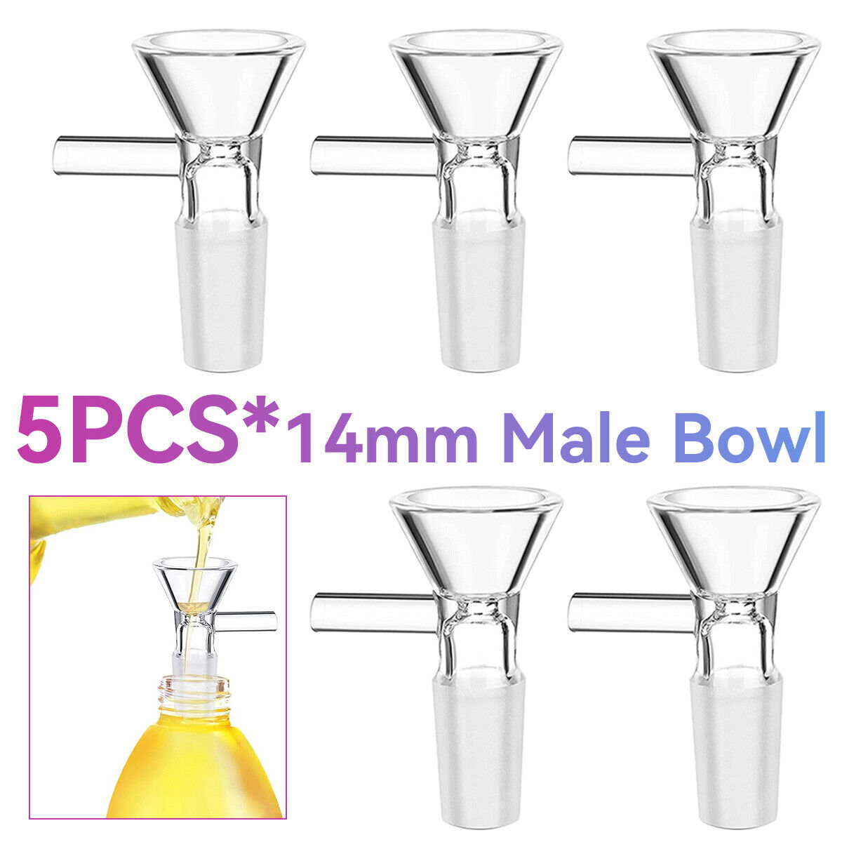 5x 14MM Male Glass Bowl For Water Pipe Hookah Bong Replacement Head - US Ship