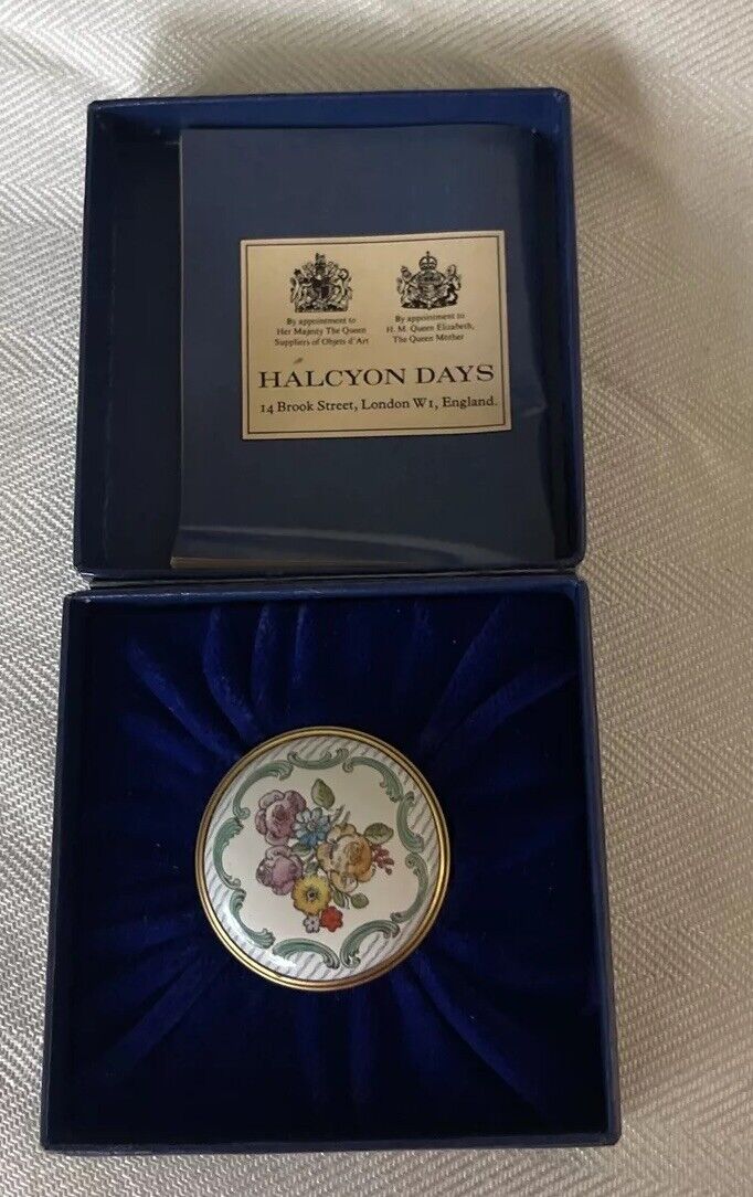 Halcyon Days Enamel Trinket Pill Box Floral Design Mini Size Box *BR