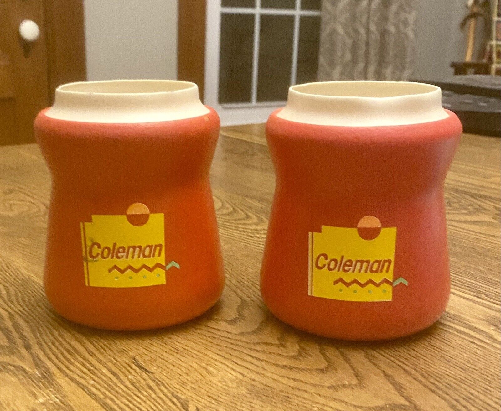 Pair of Vintage COLEMAN Tough Foam Insulated Can Koozie Coozie Red