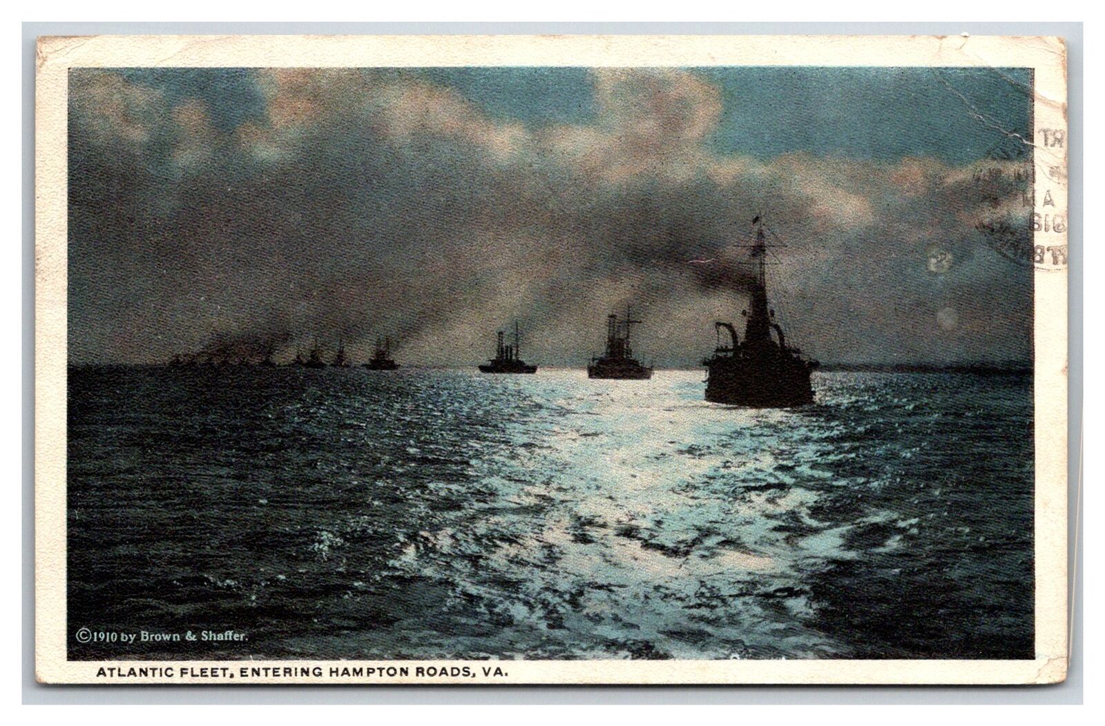 1917 Atlantic Fleet Entering Hampton Roads Virginia VA Military Ships Postcard