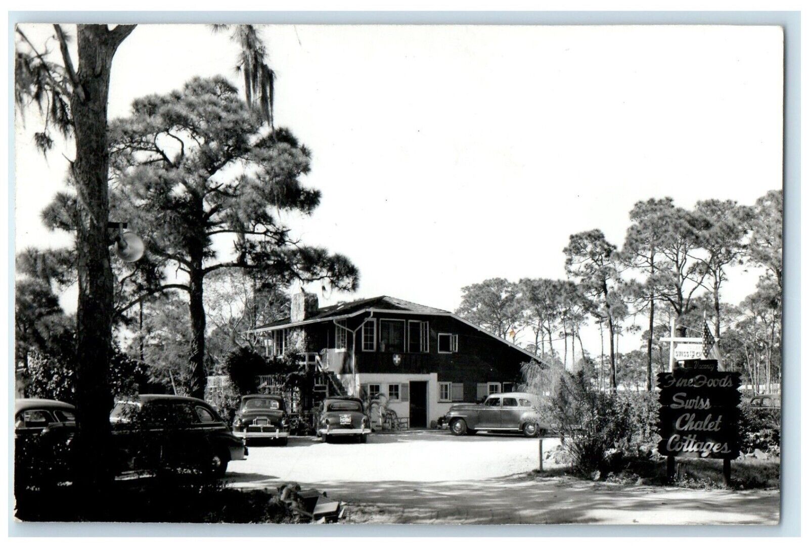 1951 Swiss Chalet Cottages Cars Sarasota Florida FL RPPC Photo Vintage Postcard