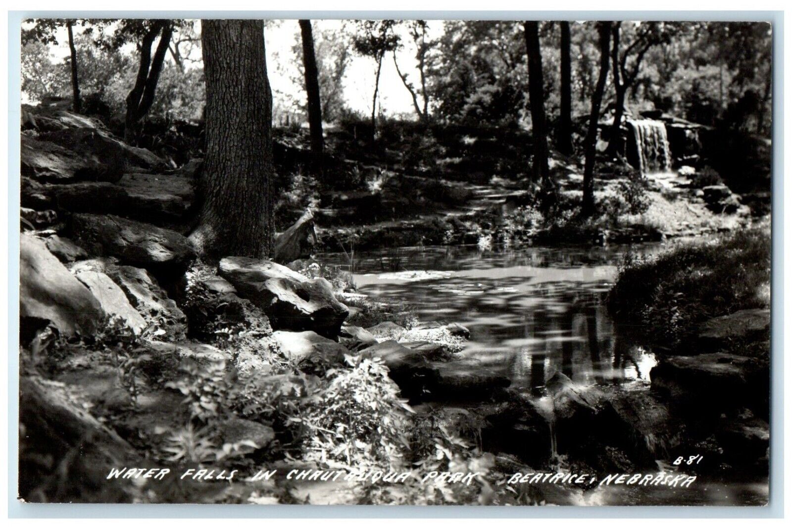c1940's Water Falls In Chautauqua Park Beatrice Nebraska NE RPPC Photo Postcard