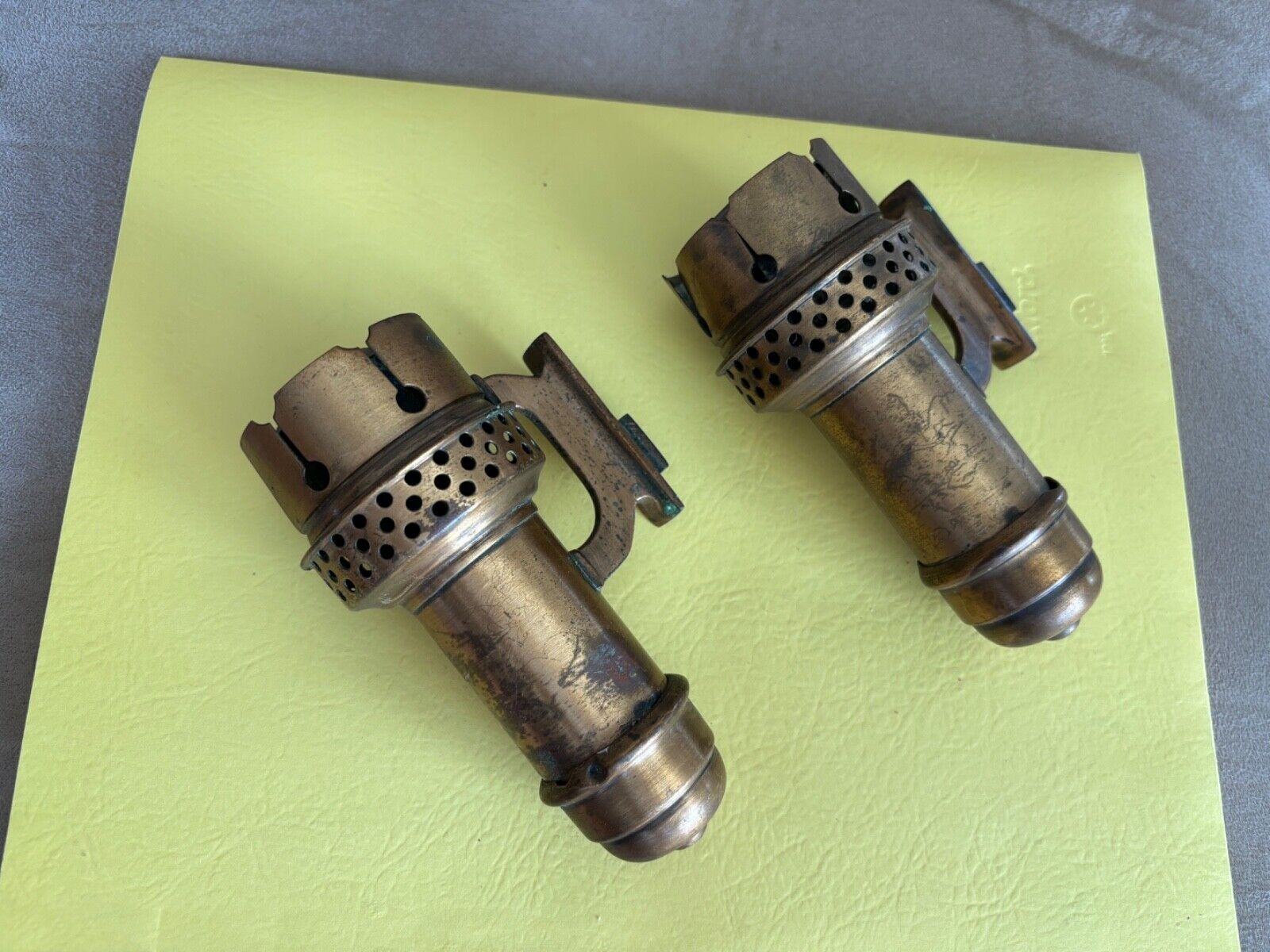 Antique Pair  Brass POST OFFICE TRAIN CAR Wall Candle Sconces Light Railroad