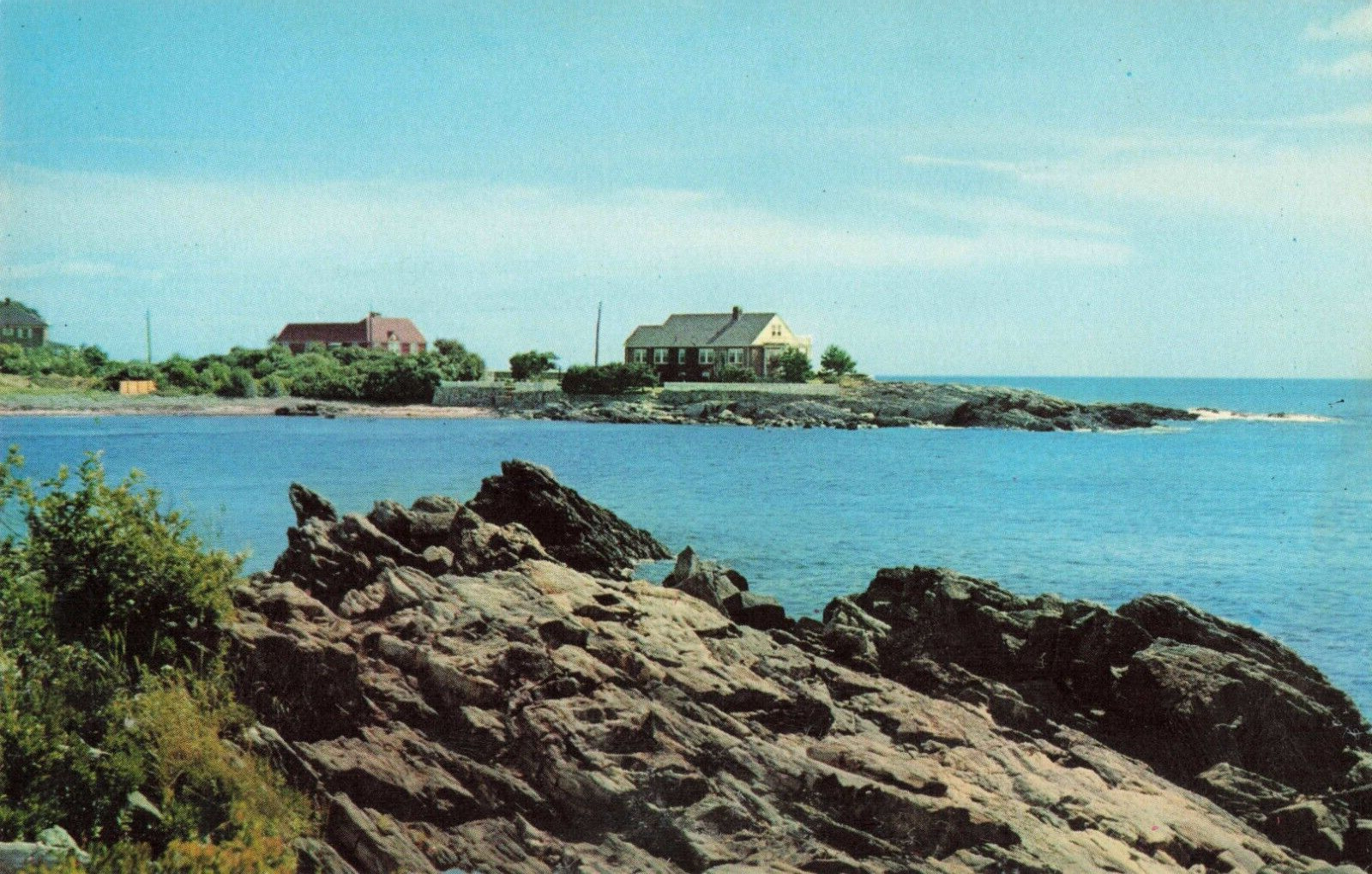 Maine ME, Rocky Rugged Coast, Houses, Ocean View, Vintage Postcard