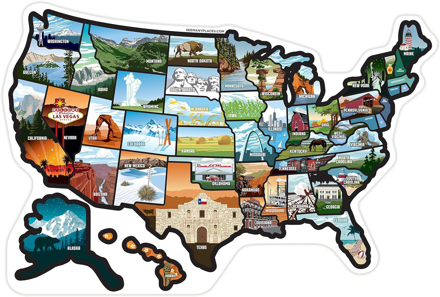 RV State Sticker Travel Map of The United States, Travel Trailer Camper 19x13\