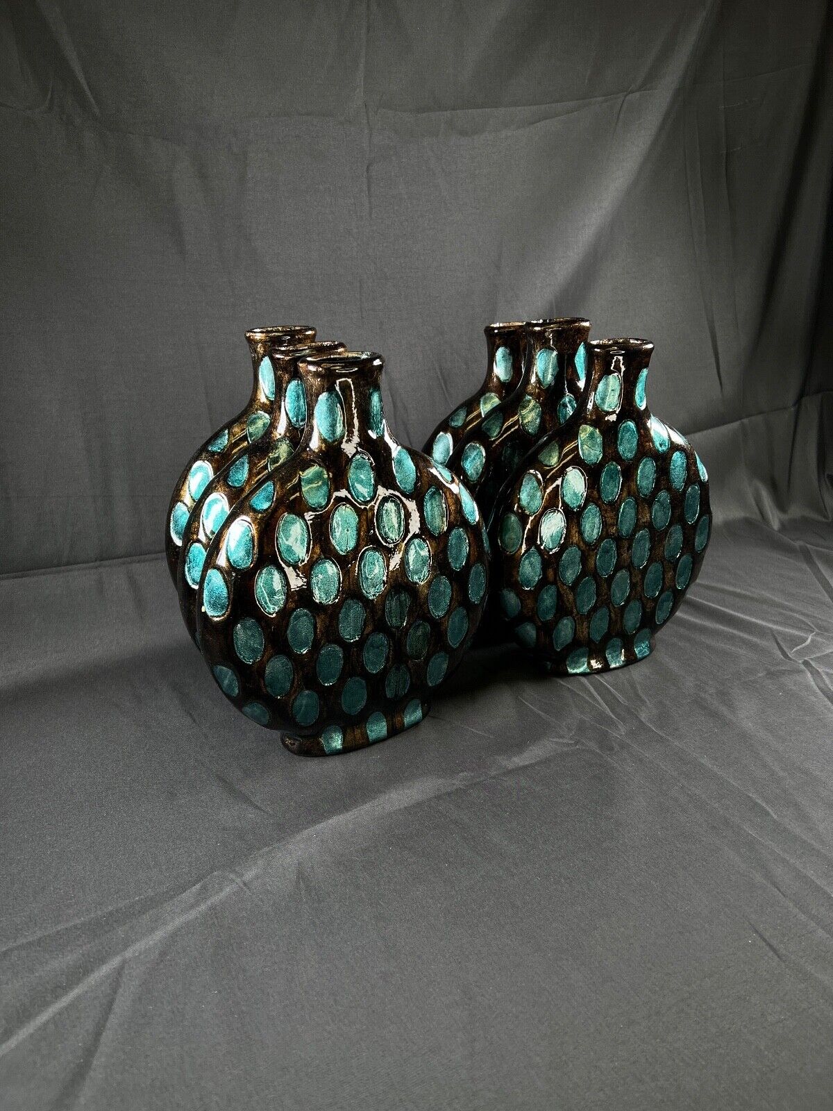 6X KIRKLAND\'S Blue Spotted Narrow Jug Style Vase plastic new