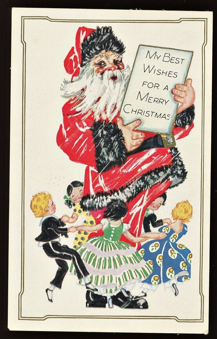 1910s Santa Claus St. Nicholas Embossed Children Dancing