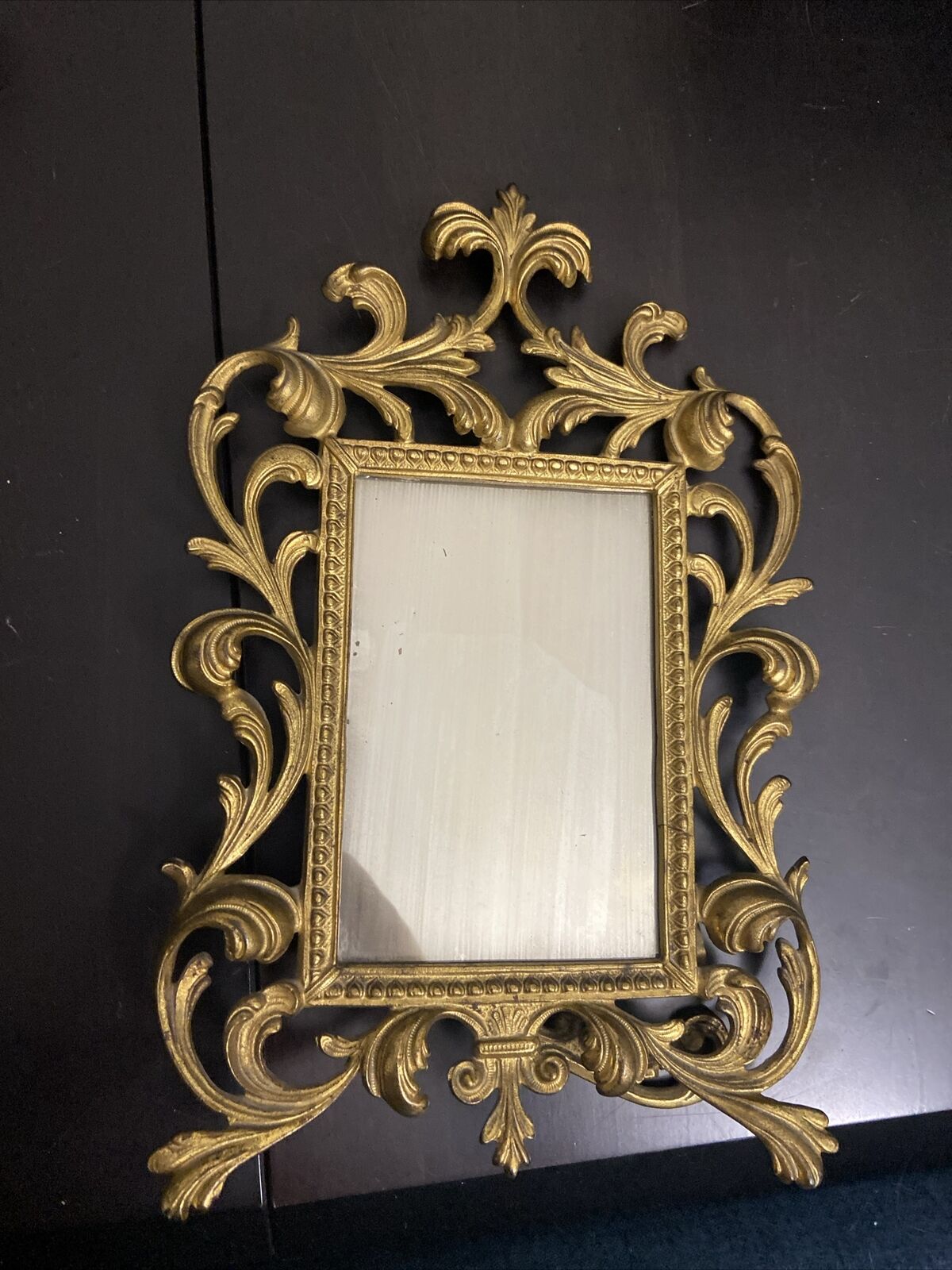 Vintage Victorian Brass Ornate Vanity Table Frame or Mirror with Stand