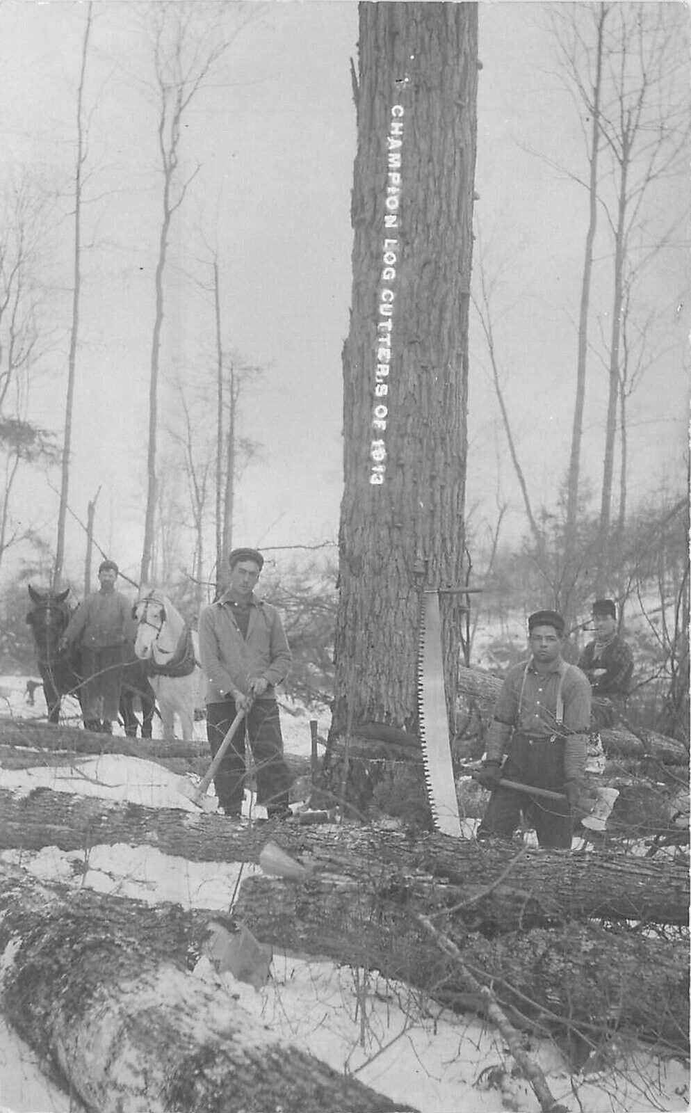 Postcard RPPC Michigan Champion lumberjacks 1913 23-2398