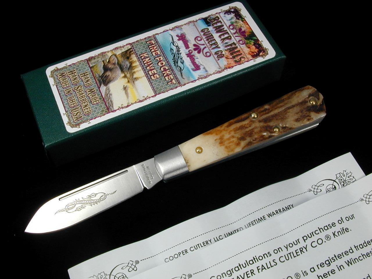 BEAVER FALLS CUTLERY STAG JACK KNIFE BY COOPER CUTLERY SCHATT & MORGAN USA RARE
