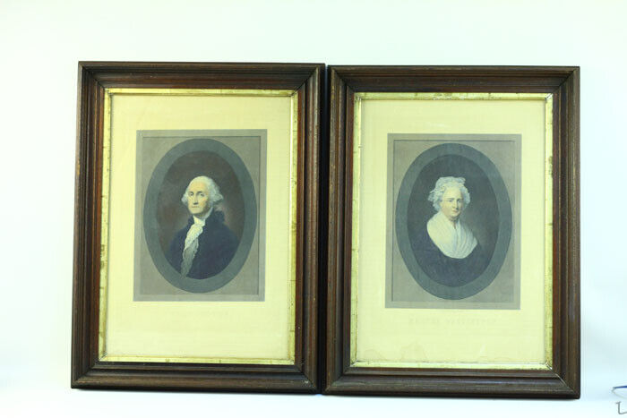 Antique H.B. Hall\'s Sons George & Martha Washington Colored Engravings Framed