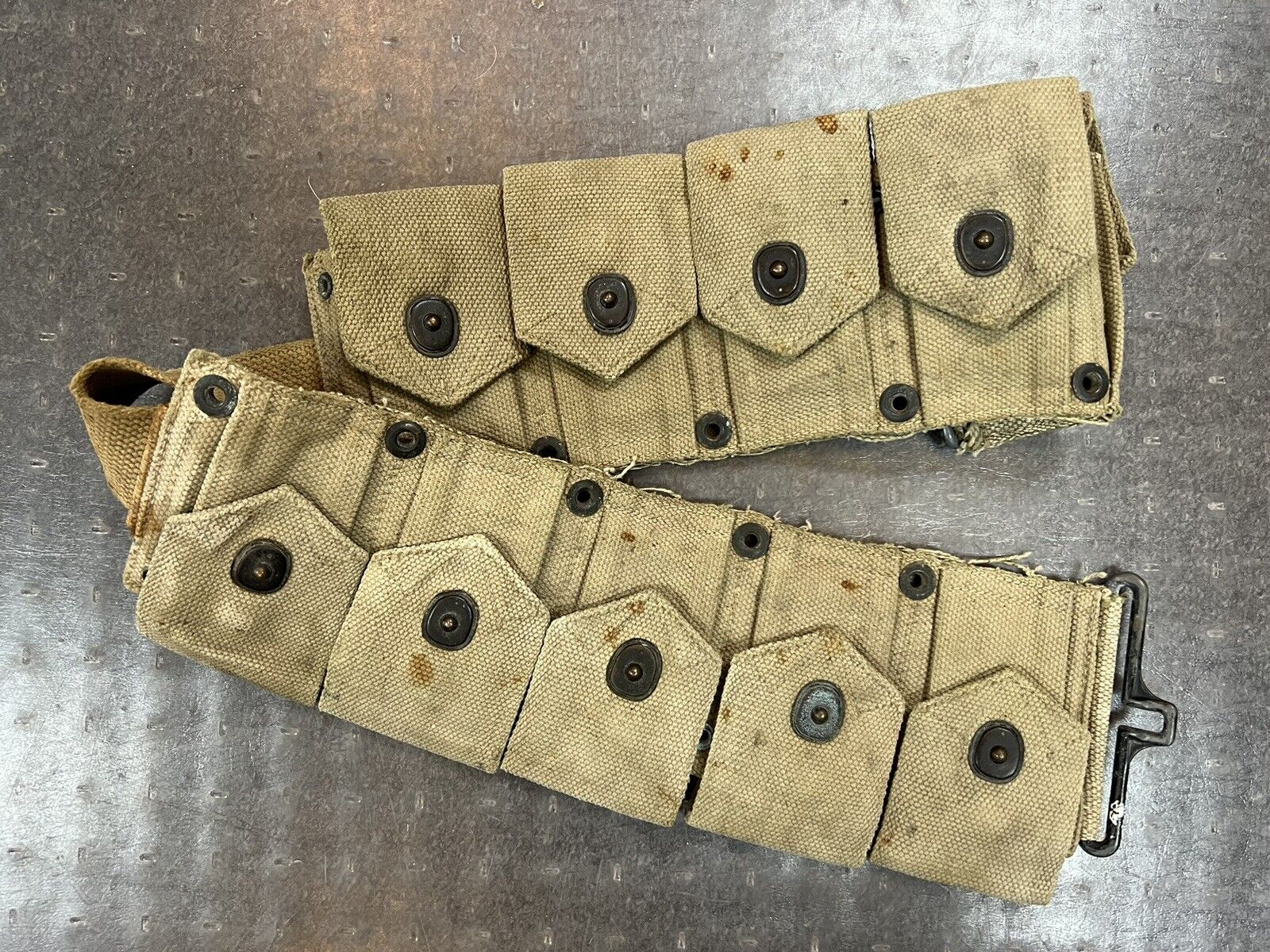 Vintage WWII US M1 Garand Rifle 10 Pocket Ammo Belt Green Canvas