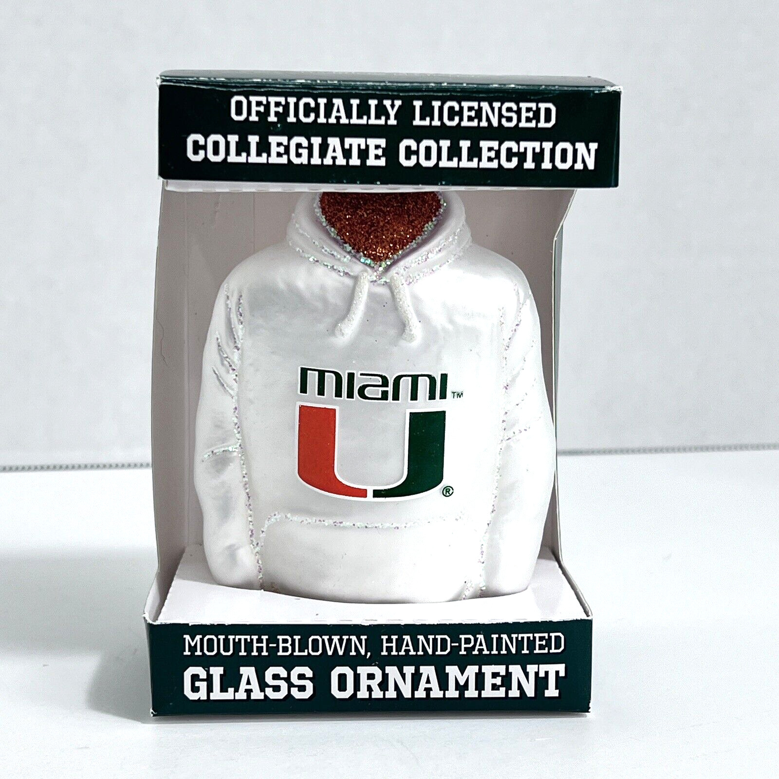 U of Miami Hoodie Mercks Family Old World Christmas Mouth-Blown Glass Ornament