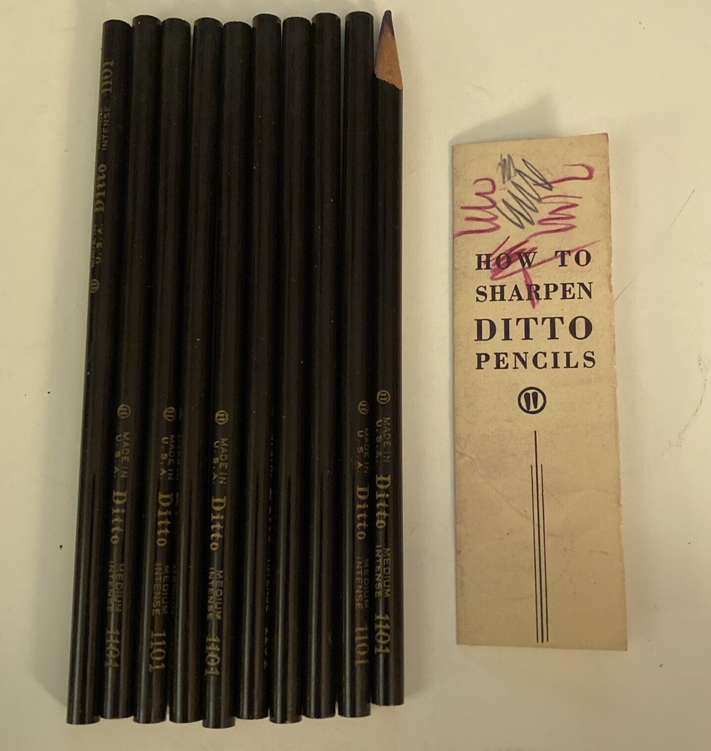 10 Vintage Ditto Medium Intense Pencils 1101  9 New and 1 Used Made In USA
