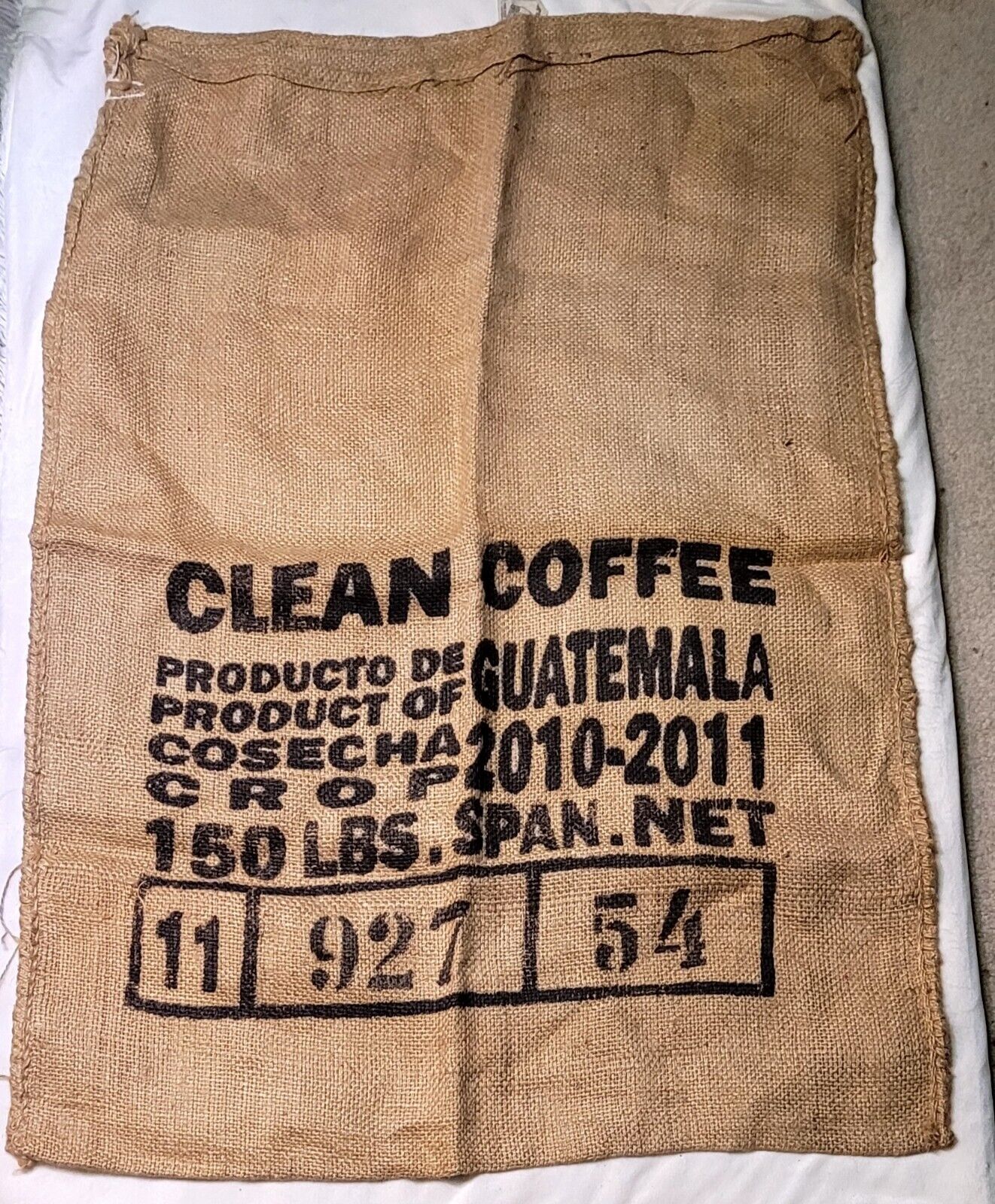 VINTAGE AUTHENTIC CLEAN COFFEE PRODUCT GUATEMALA BURLAP FOOD JUTE BAG 150 LBS