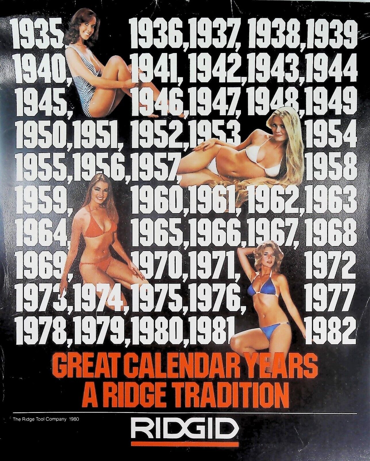 Vintage 1981-1982 Ridgid Calendar - The Ridge Tool Company,Pre Owned in Good Con