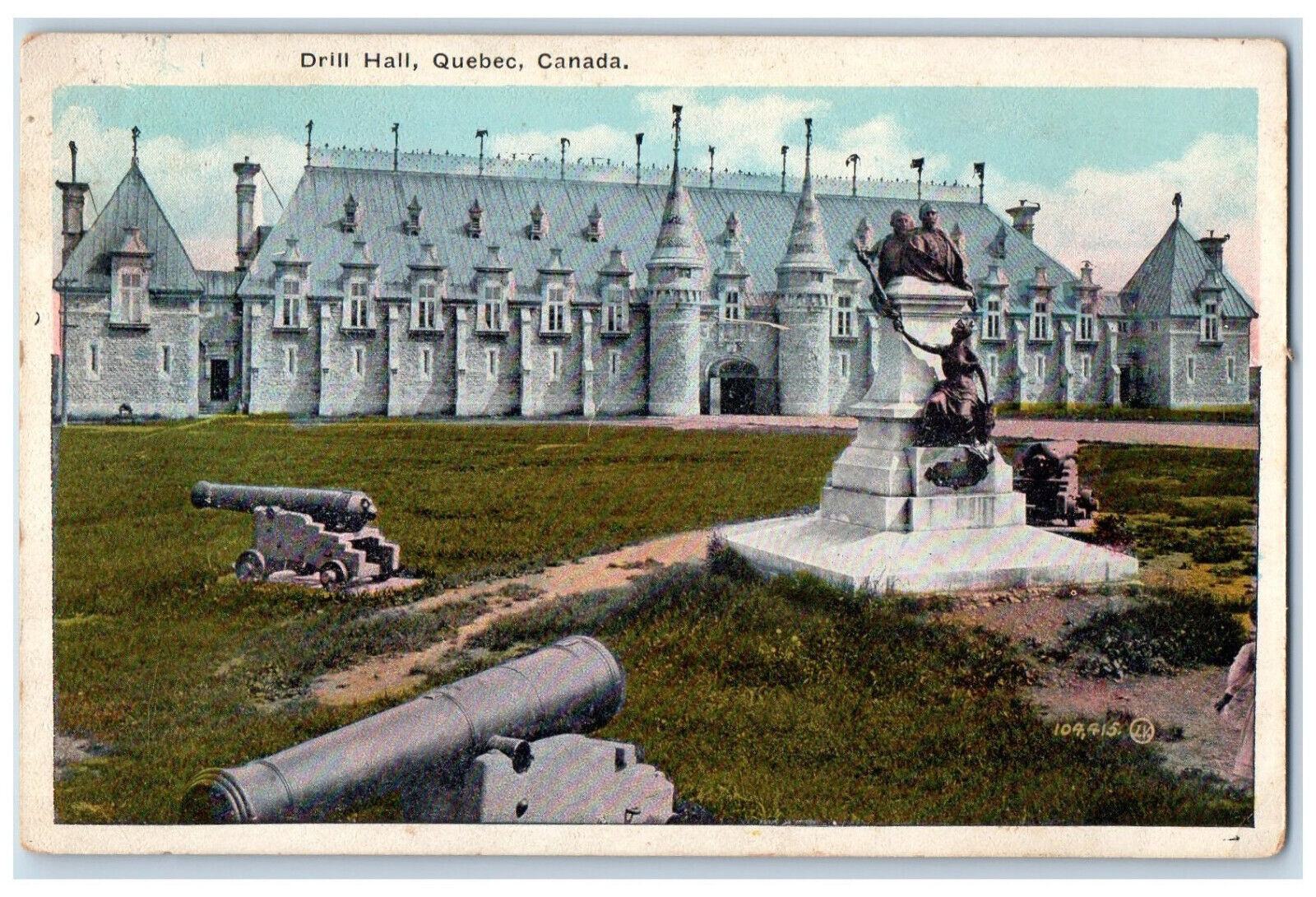 c1920's Drill Hall Entrance Cannon Monument Quebec Canada Posted Postcard