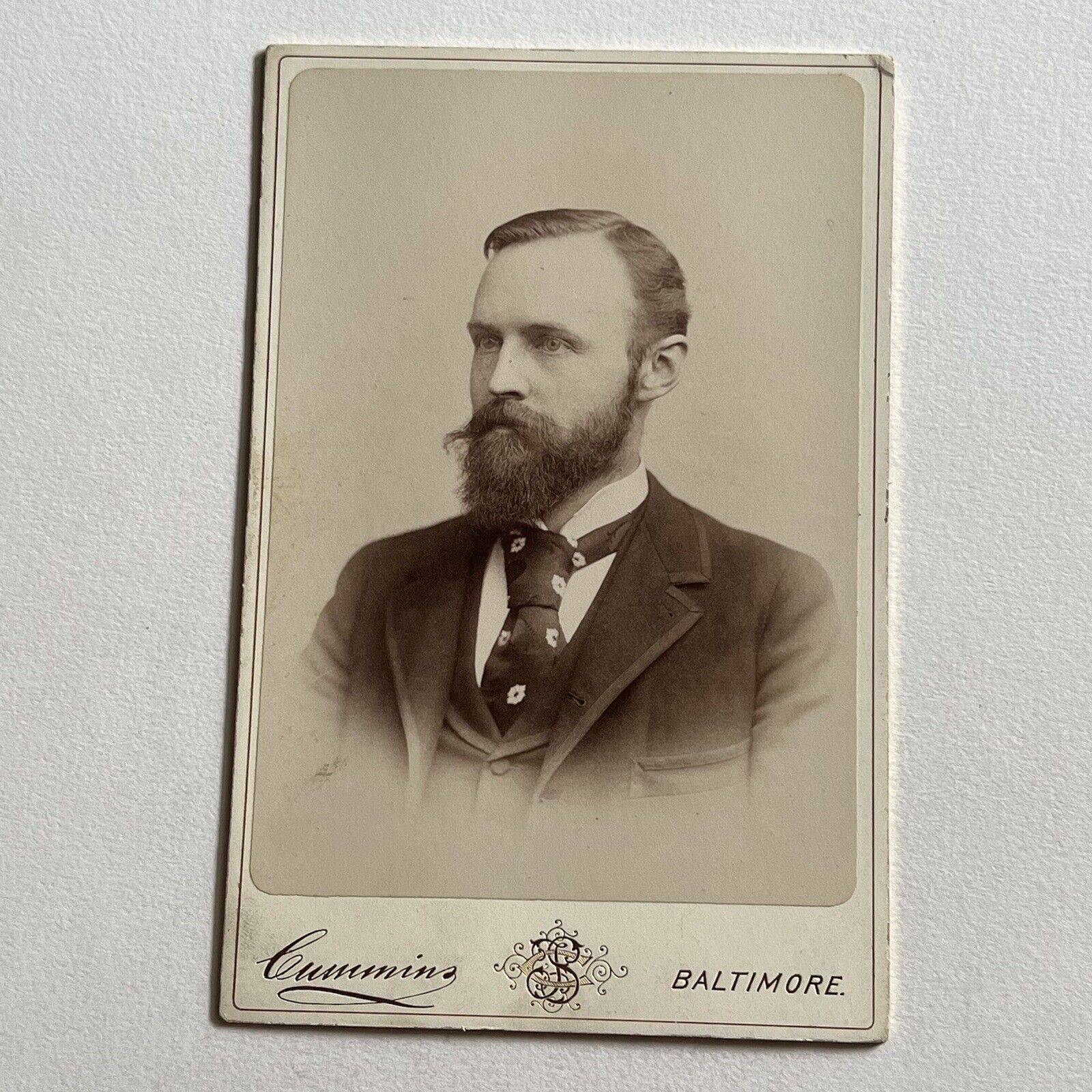 Antique Cabinet Card Photograph Handsome Charming Man Beard Tie Baltimore MD