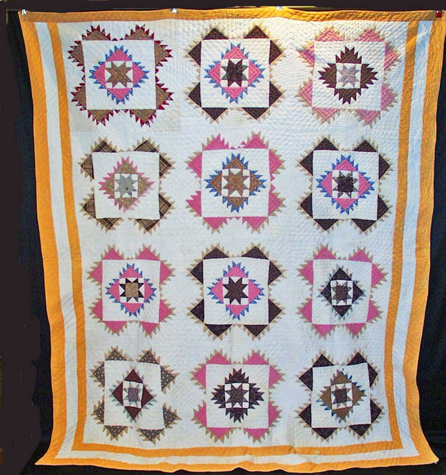 ANTIQUE QUILT c1860-1870 EIGHT POINT TWINKLING STAR 91\