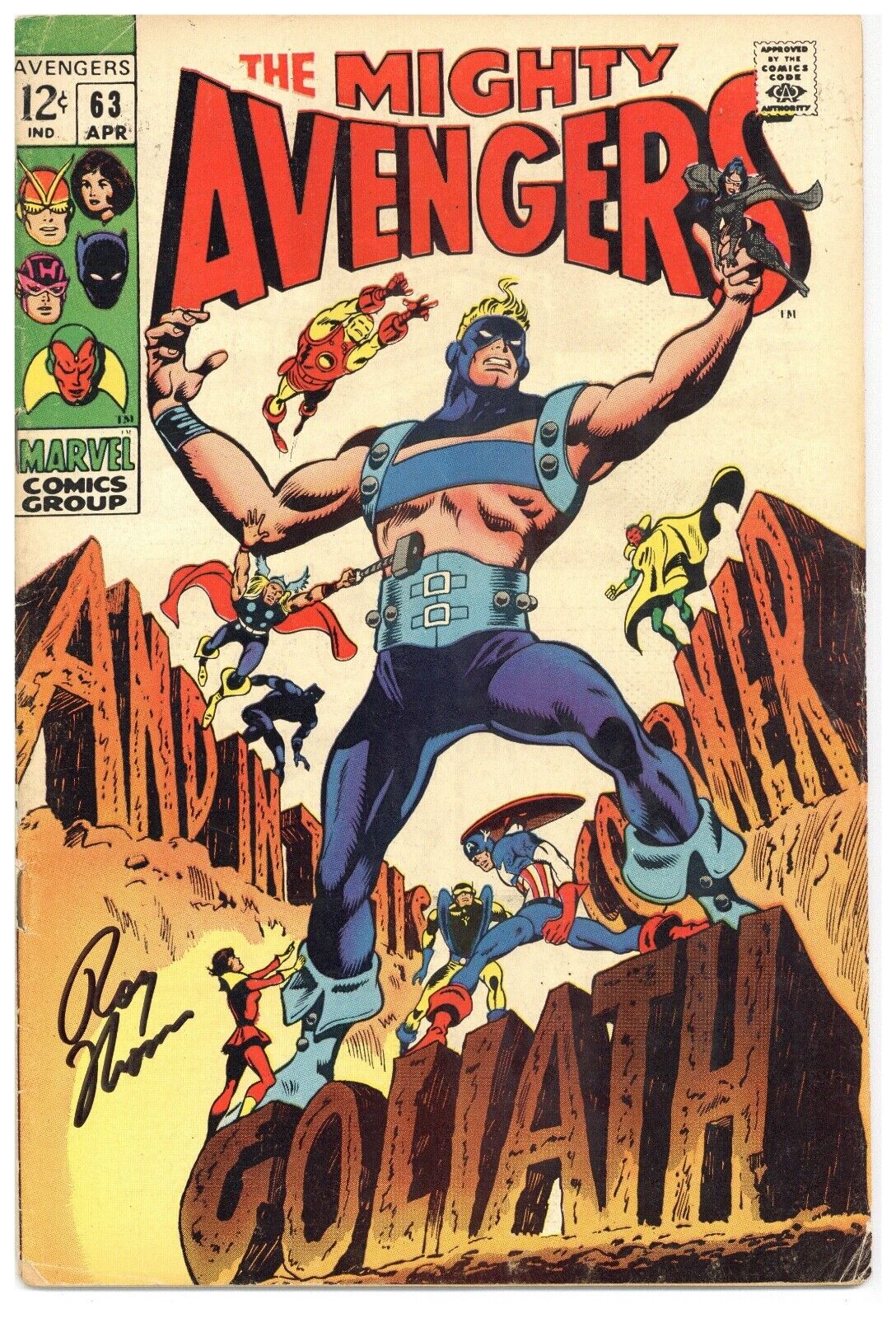 Avengers  # 63   VERY GOOD FINE    VERY GOOD FINE   SIGNED by Roy Thomas   1969