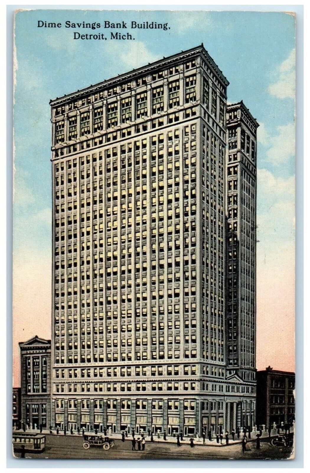1914 Dime Savings Bank Building Exterior View Detroit Michigan Vintage Postcard