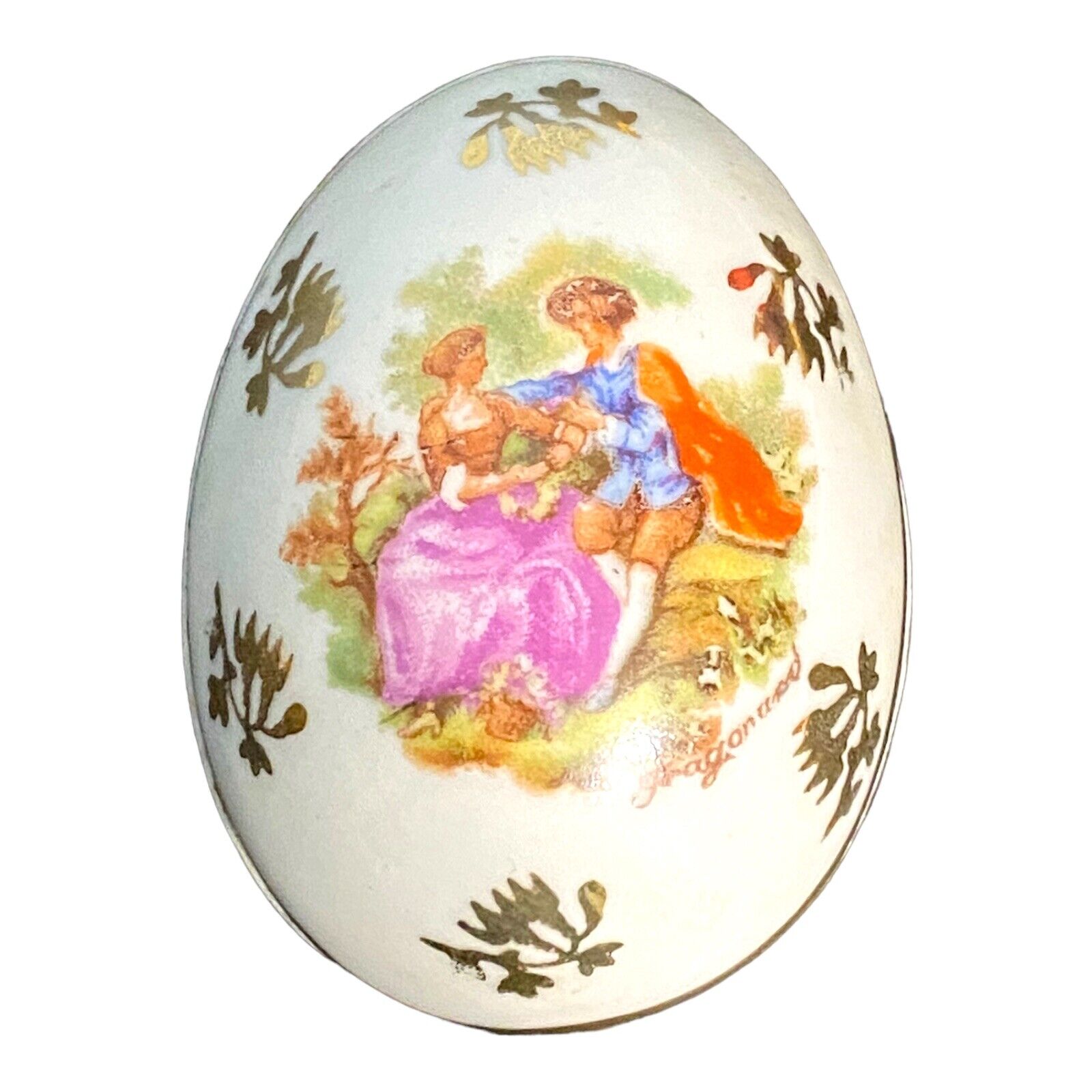 Vintage Limoges France Small Porcelain Egg Shaped Lovers Trinket Dish/Container