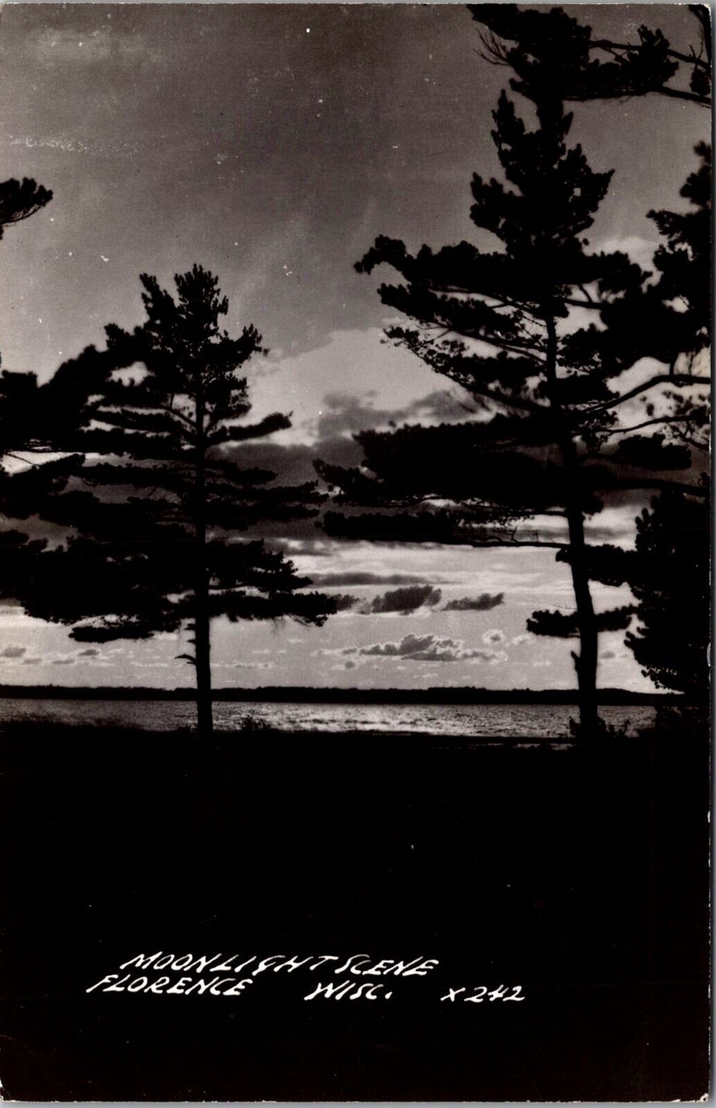 RPPC Moonlight Scene, Florence WI c1946 Vintage Postcard V62