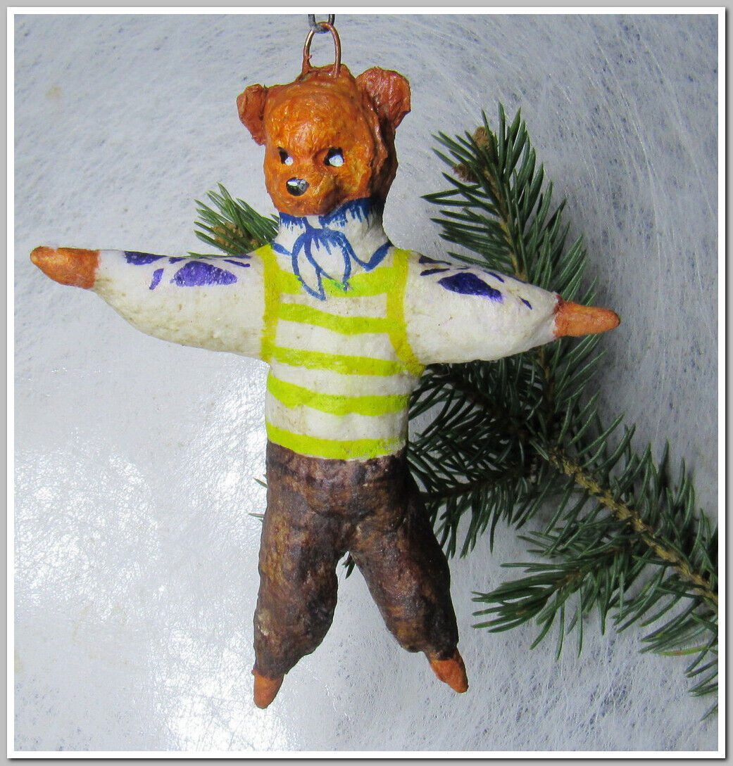 🎄🐻Bear-Vintage antique Christmas spun cotton ornament figure #81242