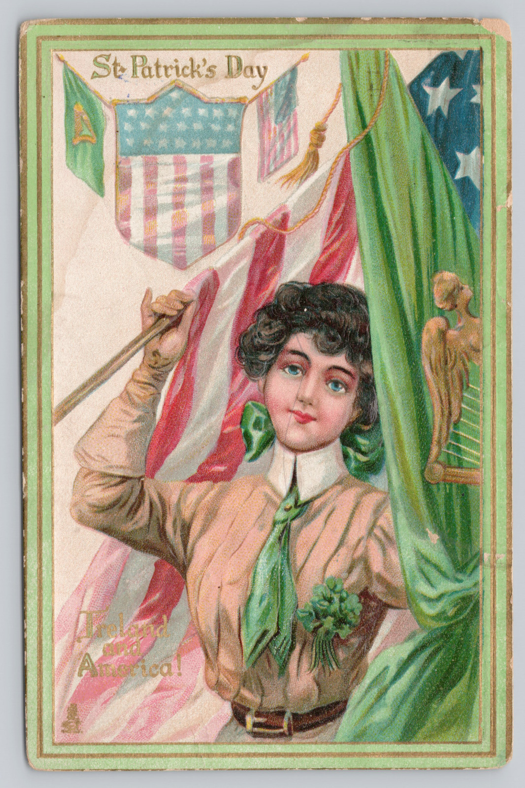 Postcard St. Patrick's Day Ireland and America Raphael Tuck