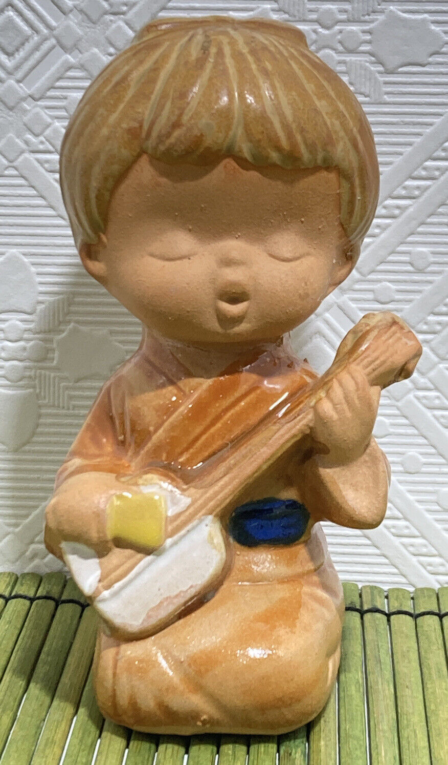 Vintage Clay Ceramic Figurine Japanese Girl Playing Biwa
