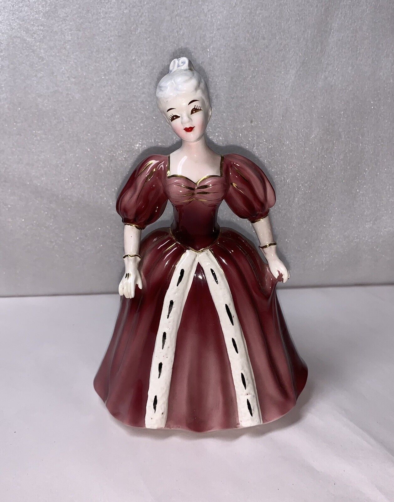 Vintage Lefton Figurine Planter Lady Barbara Red Dress A18758