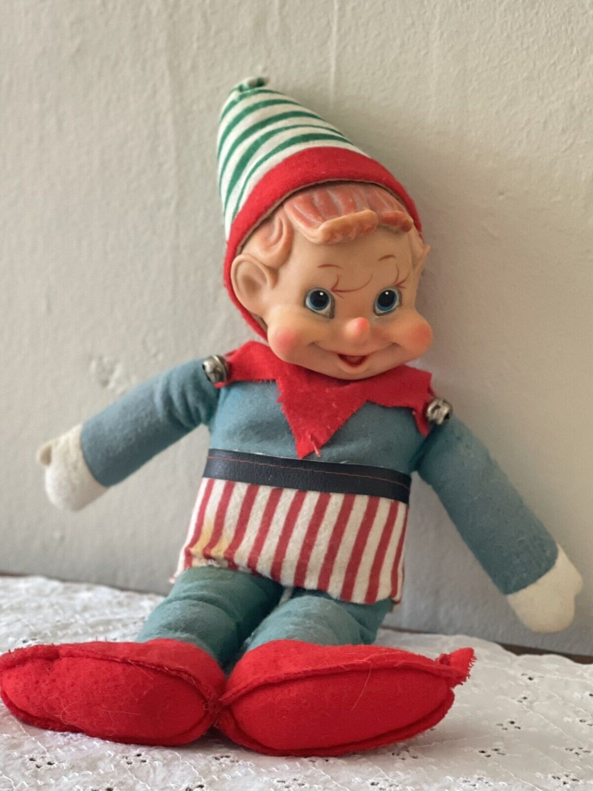Vintage Creepy Christmas Elf Plastic & Felt 12” Tall