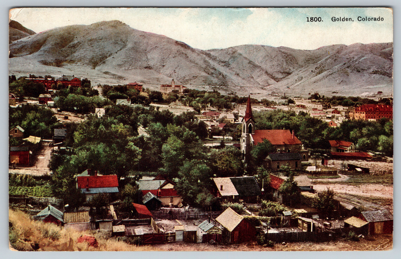 c1910s  Golden Colorado Bird's Eye View Antique Postcard